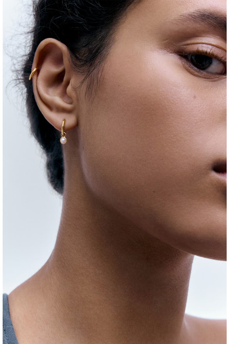 MV Siren™ Pearl Charm Huggie Hoop Earrings, Alternate, color, 18K GOLD VERMEIL / PEARL