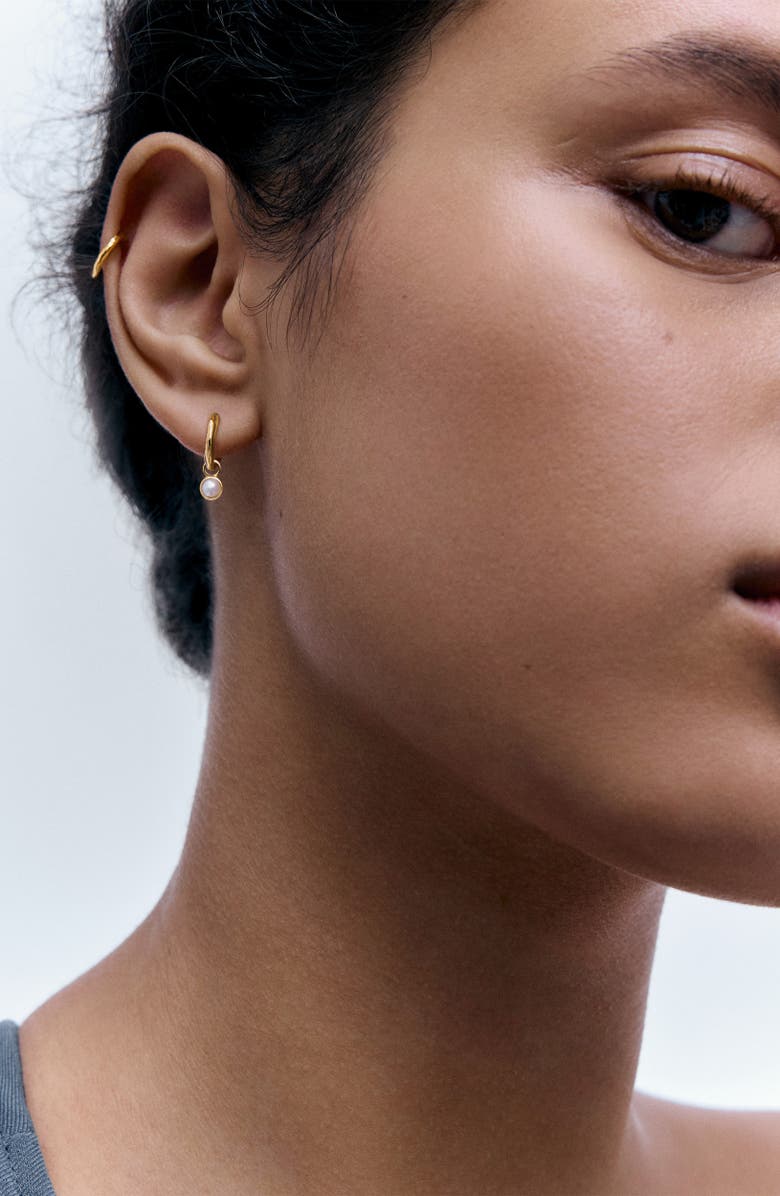 Monica Vinader Siren Pearl Charm Huggie Hoop Earrings, Alternate, color, 18K Gold Vermeil / Pearl