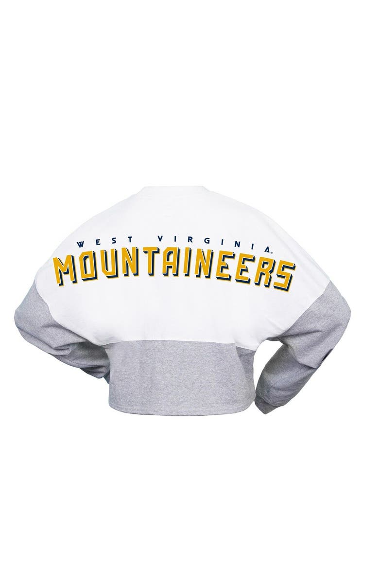 Women's Spirit Jersey  White West Virginia Mountaineers Heather Block Cropped Long Sleeve Jersey T-Shirt, Alternate, color, White
