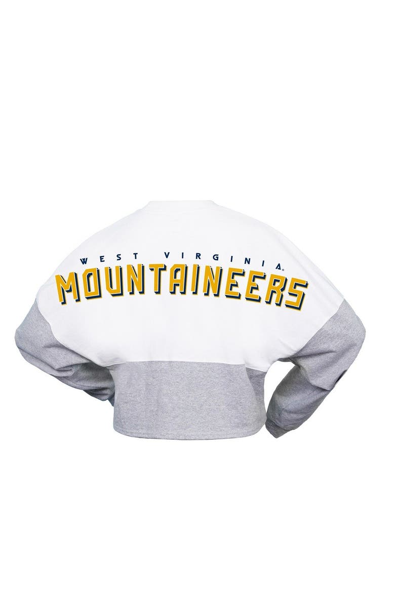 SPIRIT JERSEY Women's Spirit Jersey  White West Virginia Mountaineers Heather Block Cropped Long Sleeve Jersey T-Shirt, Alternate, color, White