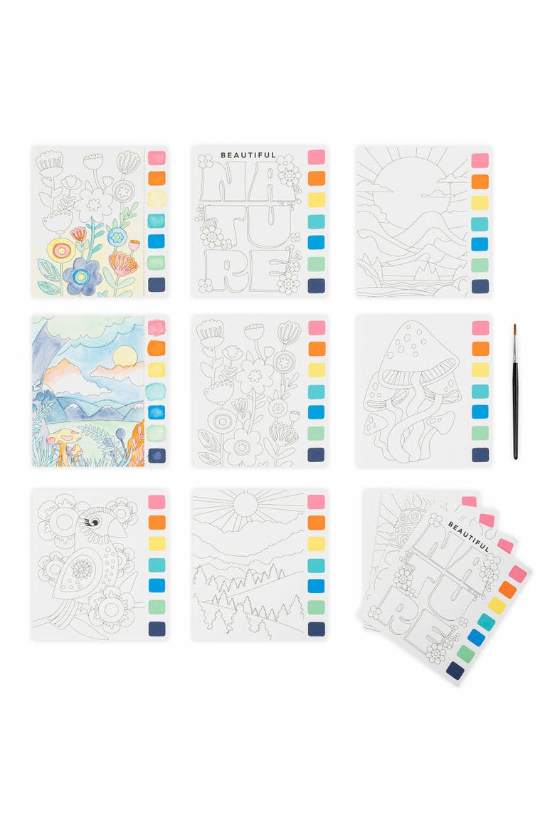 Watercolor Pad Kit, 8 Landscape & Flower Designs, Alternate, color, Multicolored