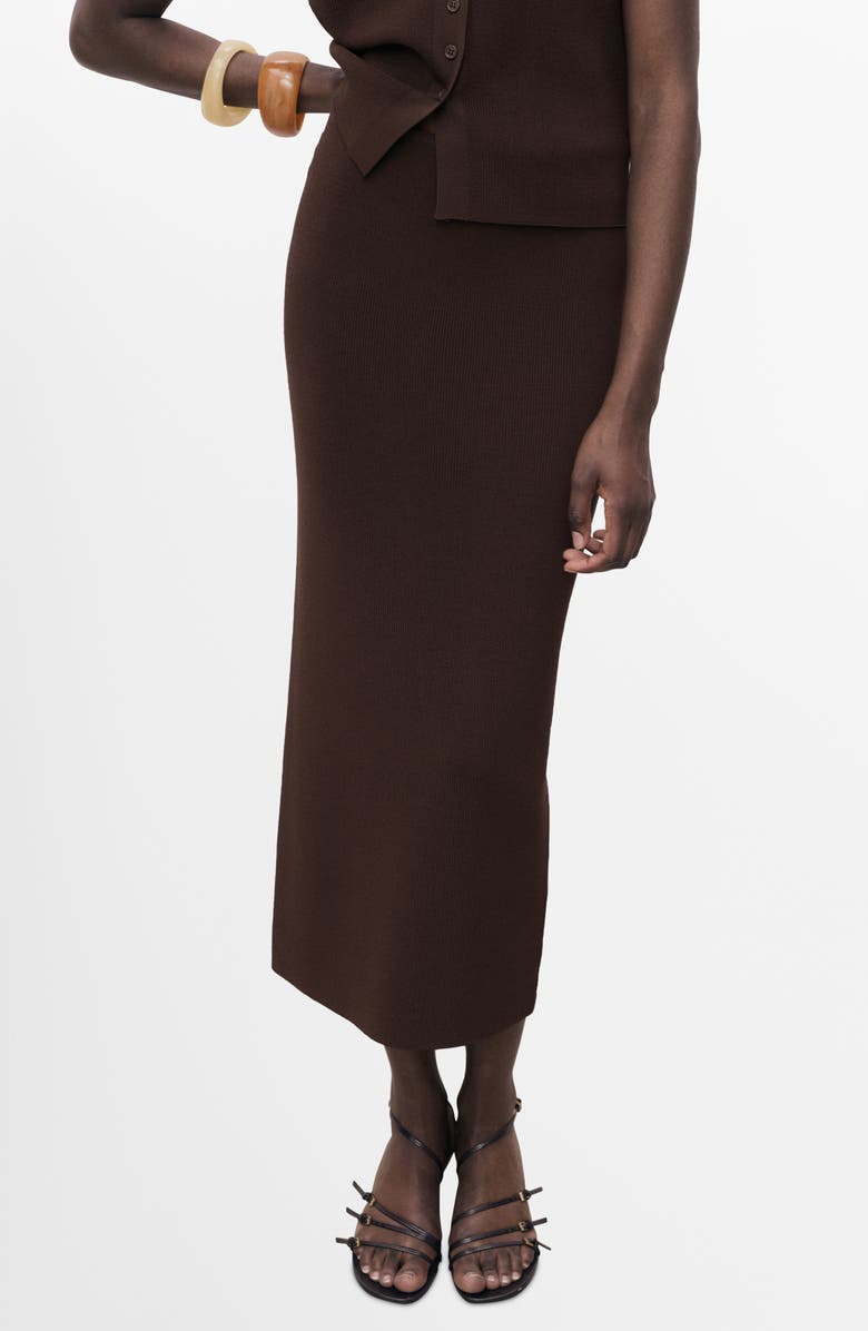 MANGO Knit Midi Skirt, Main, color, Chocolate