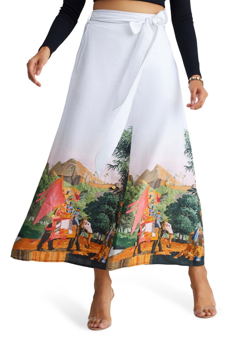 Misha Tie Waist Linen & Cotton Midi Skirt, Main, color, WHITE