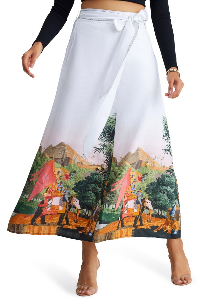 holiCHIC Misha Tie Waist Linen & Cotton Midi Skirt, Main, color, White