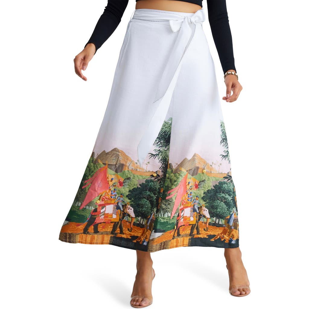 holiCHIC Misha Tie Waist Linen & Cotton Midi Skirt in White  product