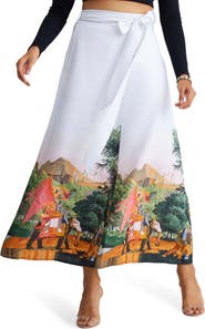 holiCHIC Misha Tie Waist Linen & Cotton Midi Skirt