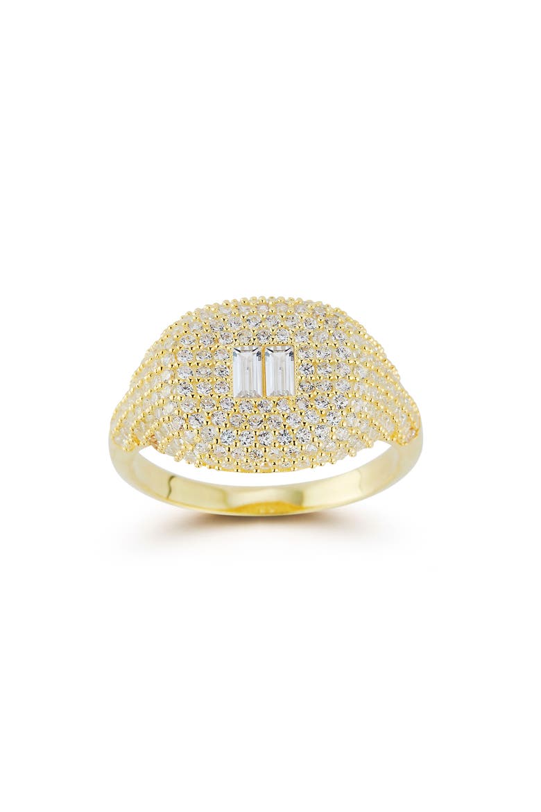 Cubic Zirconia Signet Ring, Alternate, color, GOLD