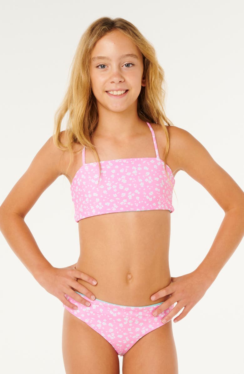 Rip Curl Kids' Sunshine Reversible Two-Piece Swimsuit, Alternate, color, Begonia Pink