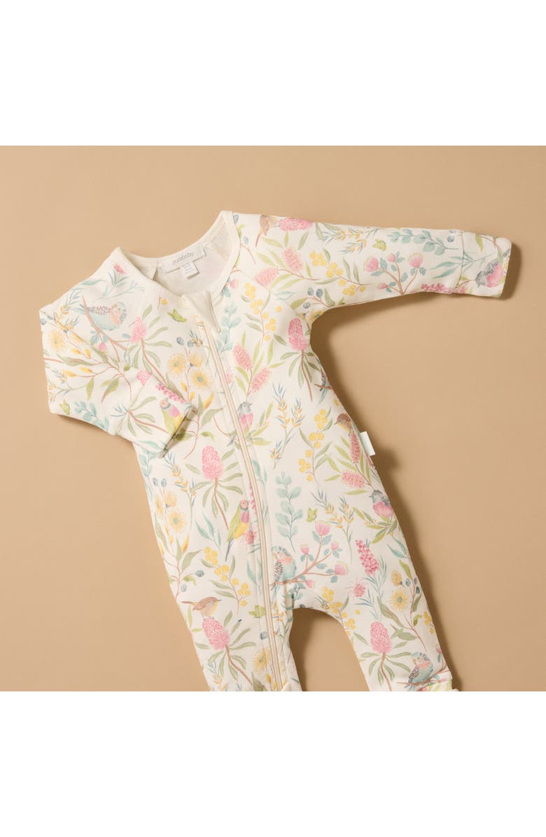 Purebaby Australiana Floral Zip Romper & Bib Set, Alternate, color, Aviary Garden