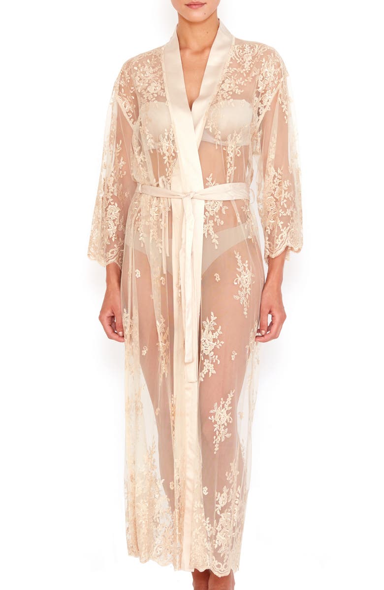 Rya Collection Darling Sheer Lace Robe, Main, color, Champagne