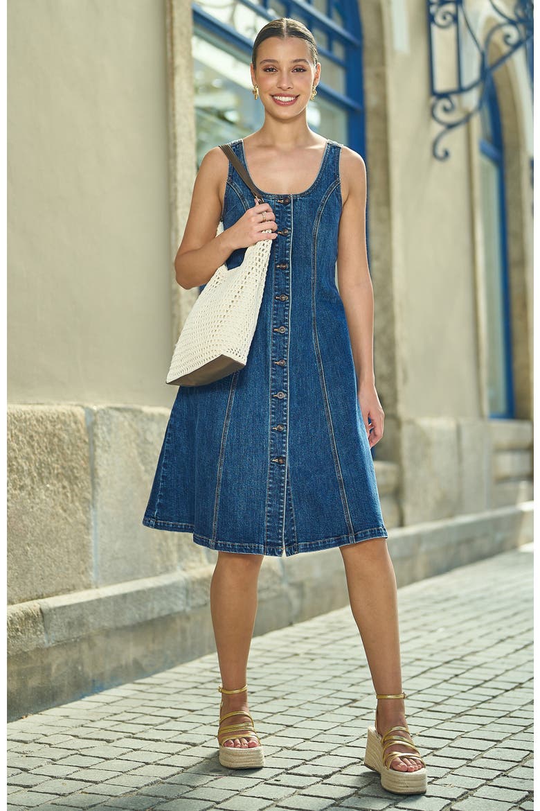 Stretch Denim Panel Fitted Dress, Alternate, color, Blue