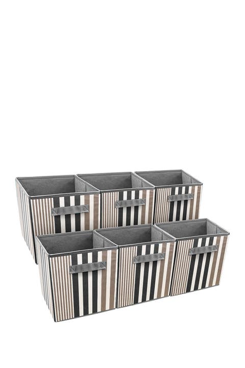 Foldable Storage Cube Basket Bin - Set of 6 - Black Line