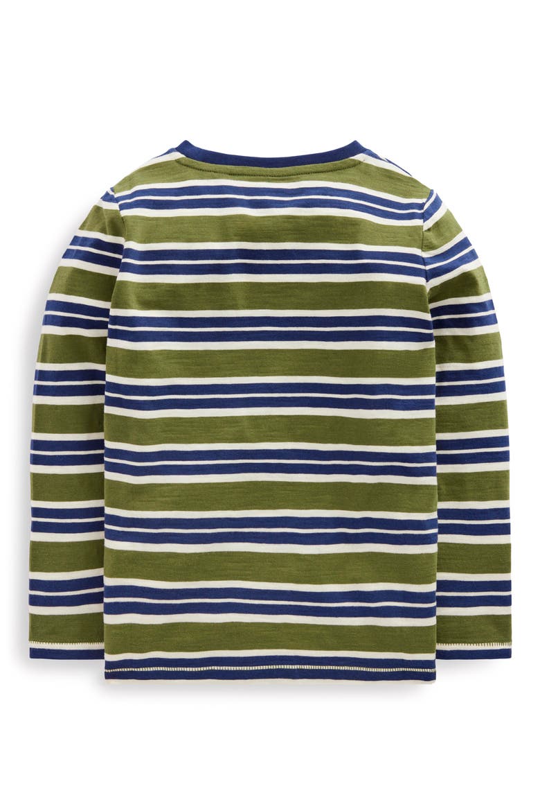 Kids' Everyday Long Sleeve Cotton Pocket T-Shirt, Alternate, color, COLLEGE NAVY / CHIVE