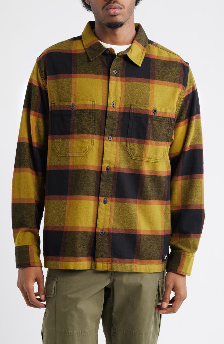 Vans Larkspur Plaid Stretch Cotton Flannel Button-Up Shirt, Alternate, color, Burnt Gold/Black