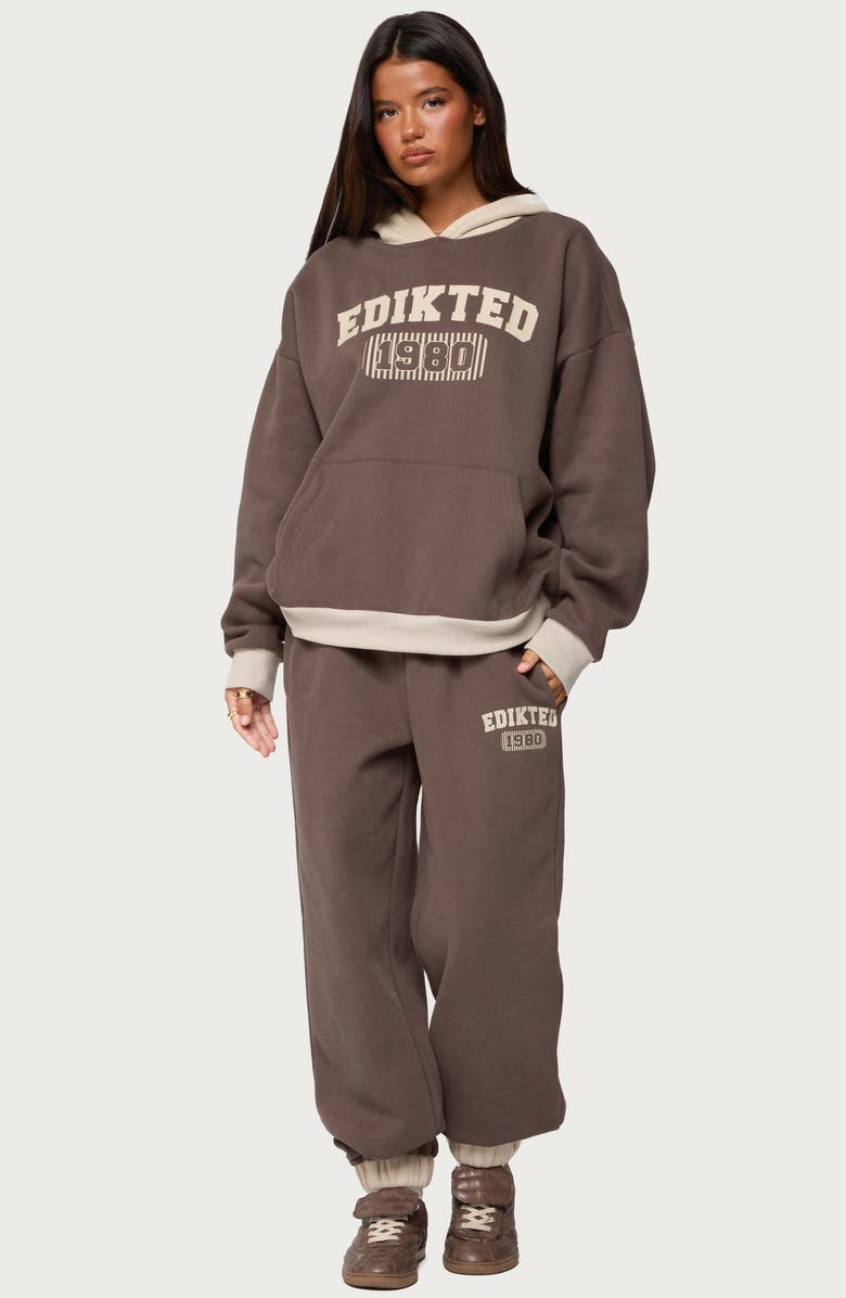 EDIKTED 1980 Oversized Colorblock Hoodie, Alternate, color, Brown