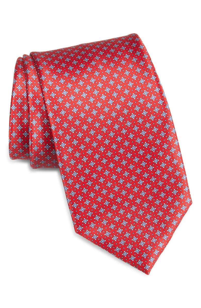 Brioni Micromedallion Silk Tie, Main, color, Brioni Red/ Lead