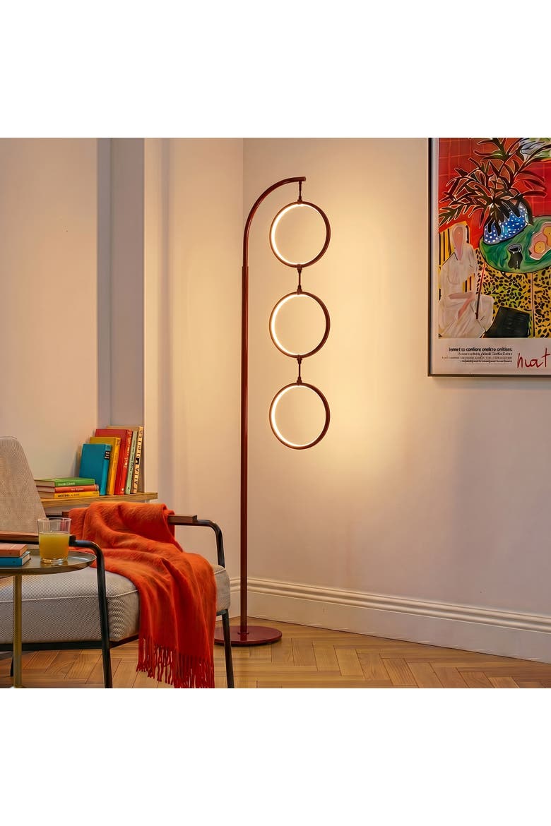 3 Ring Lamp 74" Novelty Halo Integrated LED Floor Lamp with 3-Way Dimming, Alternate, color, Red