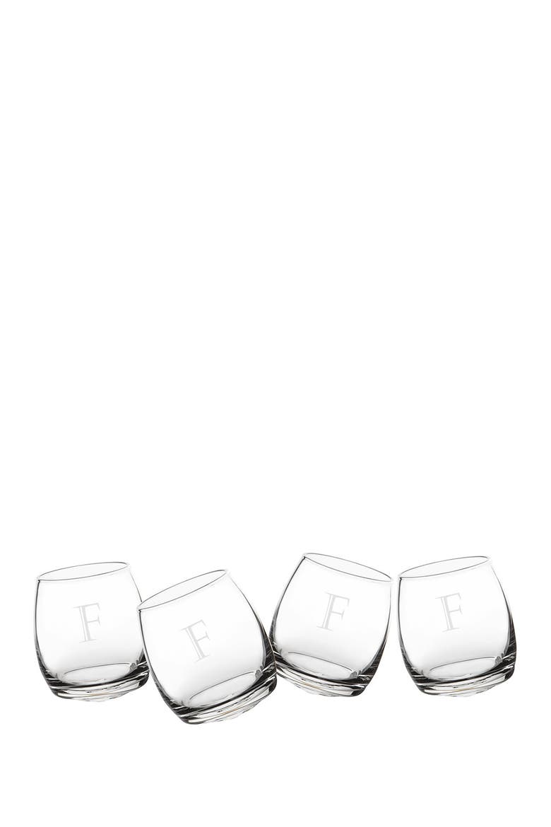 Monogram Tipsy Set of 4 Double Old Fashioned Glasses - Multiple Letters Available, Alternate, color, V
