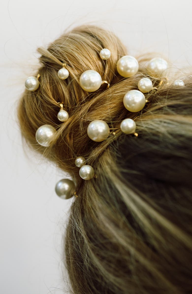 Jennifer Behr Perla Set of 7 Faux Pearl Bobby Pins, Alternate, color, Pearl