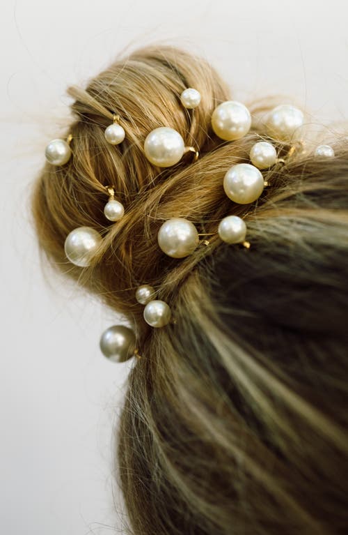 Jennifer Behr Perla Set Of Seven Faux Pearl-embellished Gold-tone Hair Slides