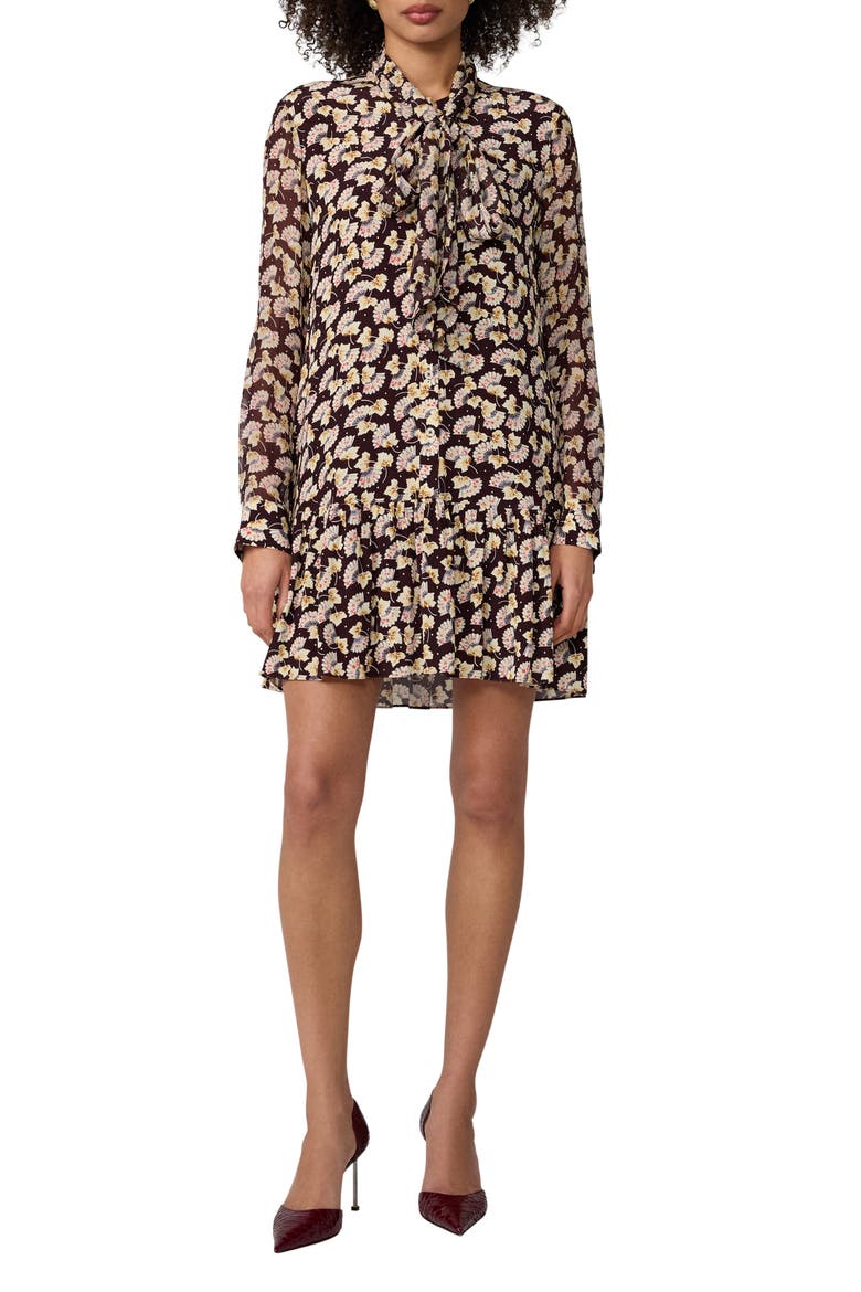Indigo Fan Print Tie Neck Minidress, Main, color, FAN DANCE