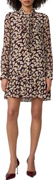 Diane von Furstenberg Indigo Fan Print Tie Neck Minidress