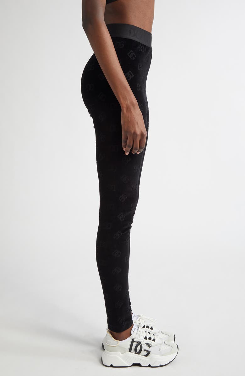 Dolce&Gabbana Logo Jacquard Chenille Leggings, Alternate, color, Nero