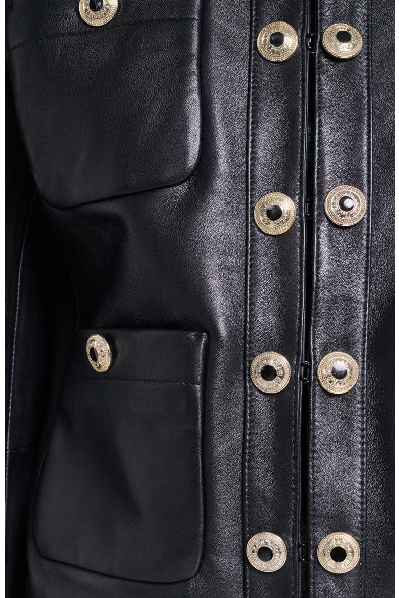 Collarless Leather Jacket, Alternate, color, BLACK