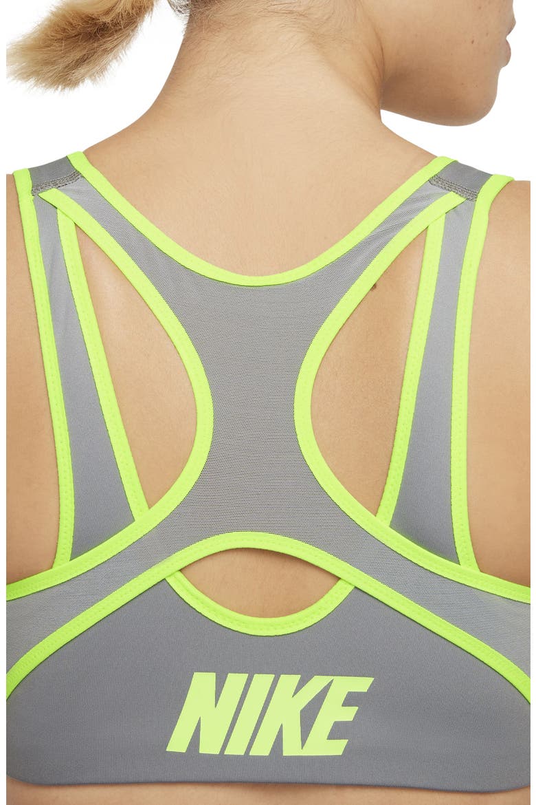 Dri-FIT Shape Front Zip Sports Bra, Alternate, color, PARTICLE GREY/ GREY/ VOLT