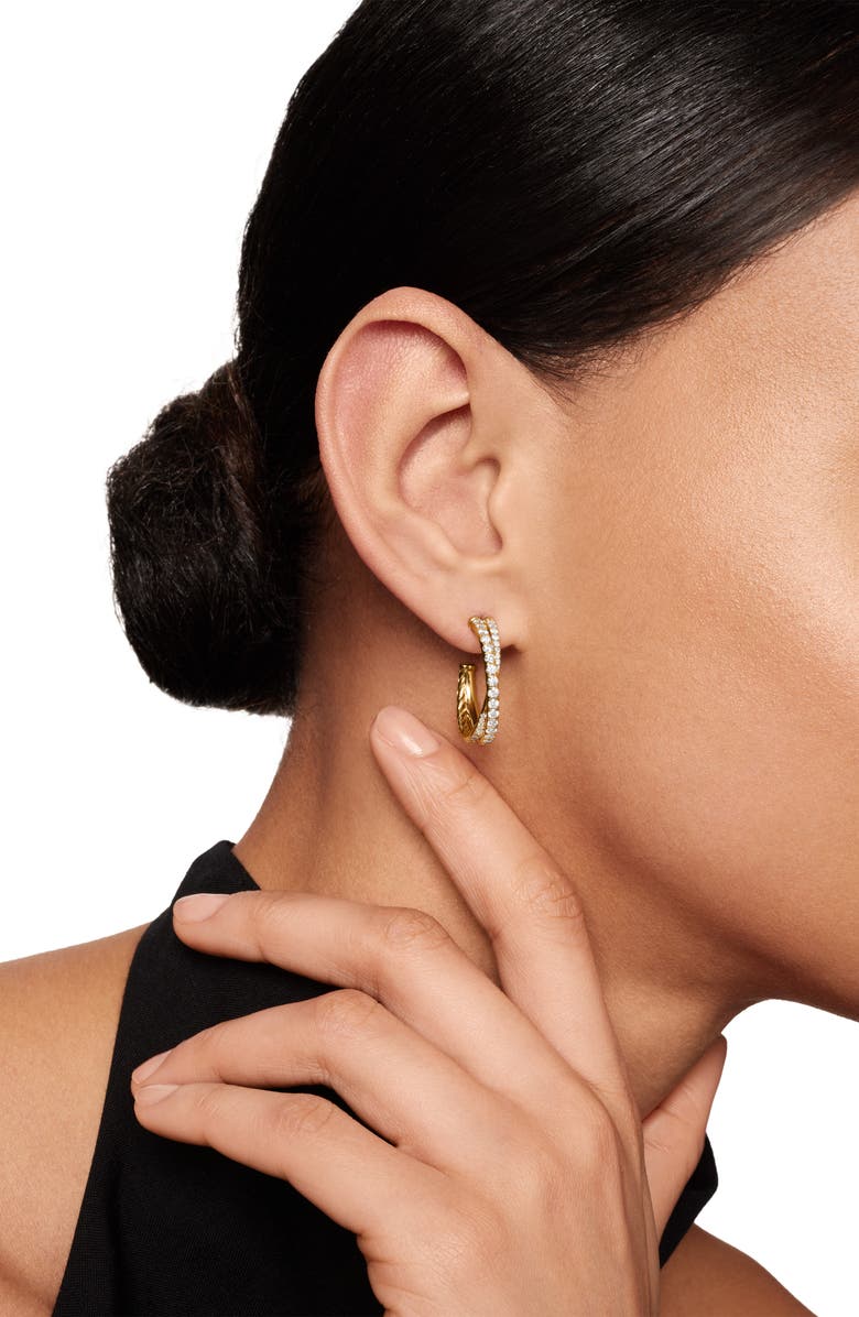David Yurman Pavé Diamond Crossover Hoop Earrings, Alternate, color, 18K Yellow Gold