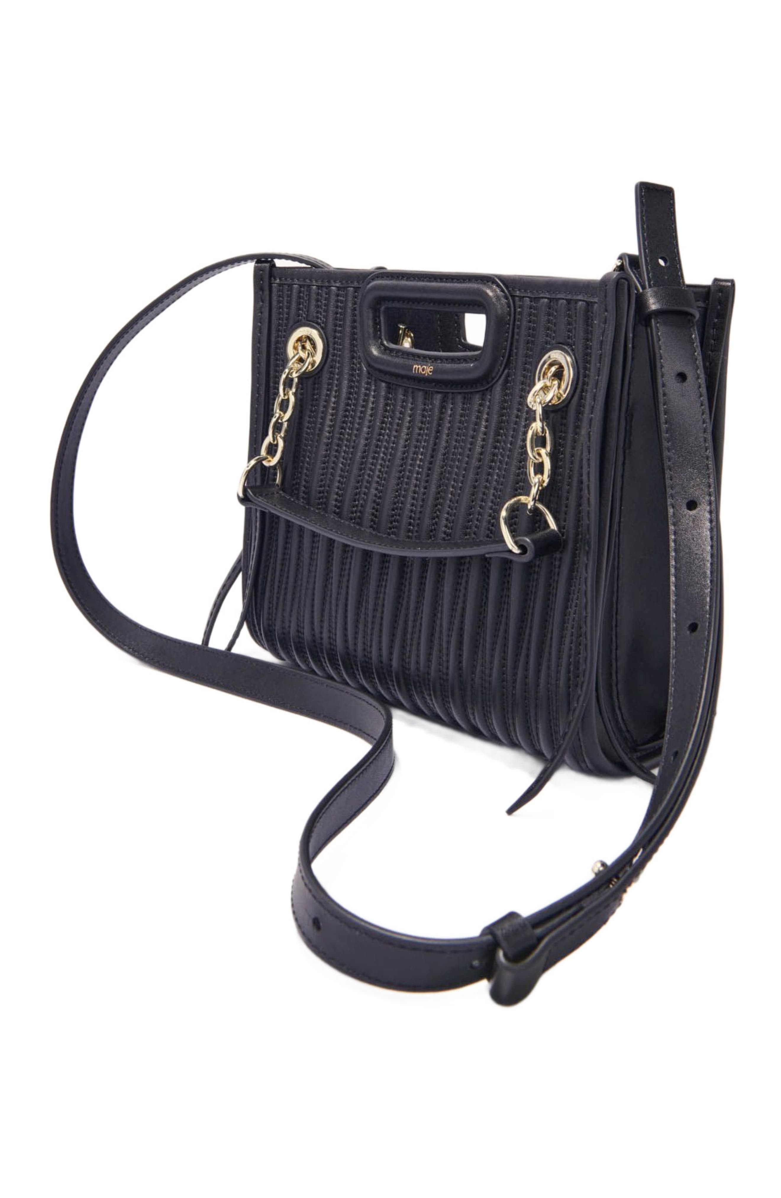 maje Mini quilted leather tote bag, Alternate, color, Black