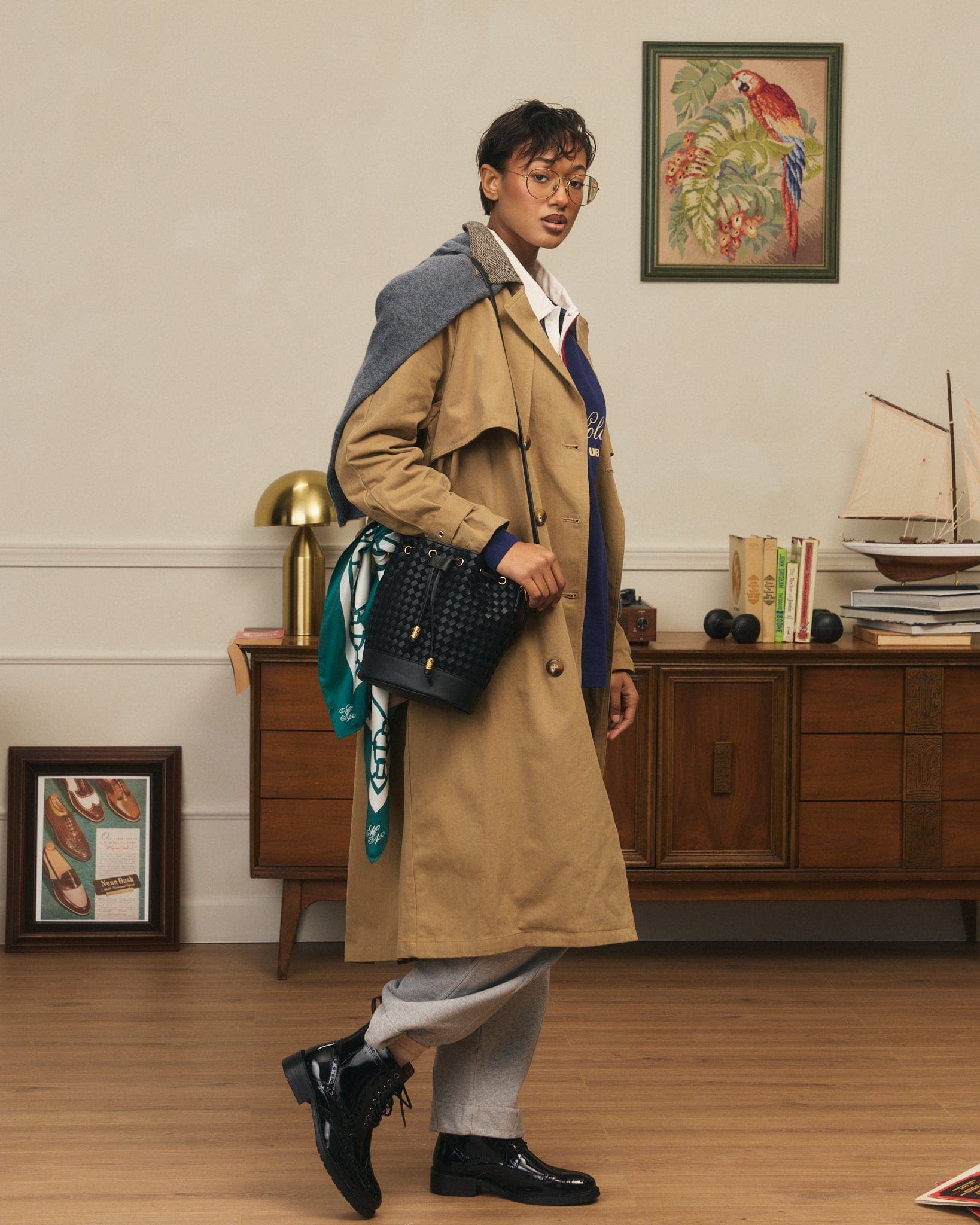 MARC NOLAN Nora Leather Bucket Bag, Alternate, color, Black Woven