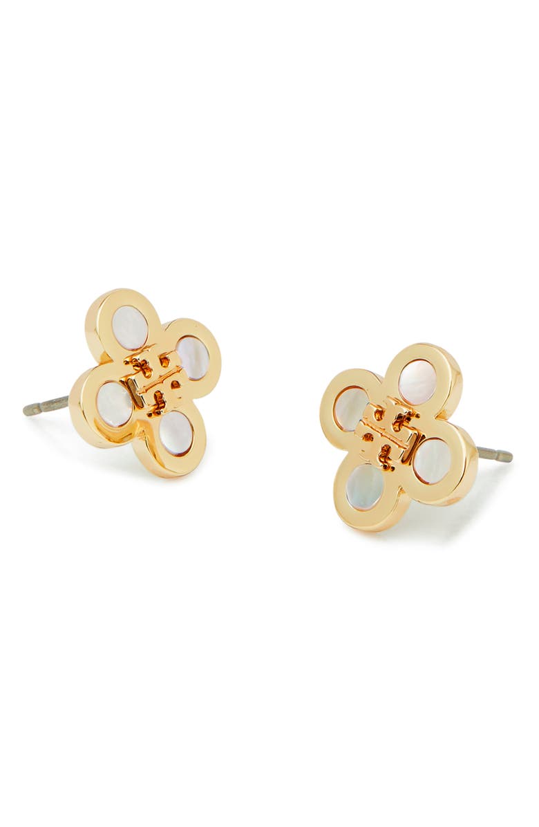 Tory Burch Kira Mother-of-Pearl Clover Stud Earrings, Alternate, color, Tory Gold / Mother Of Pearl