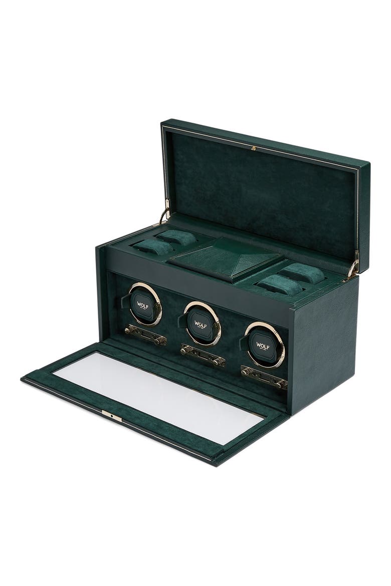 British Racing Triple Watch Winder with Storage, Alternate, color, GREEN