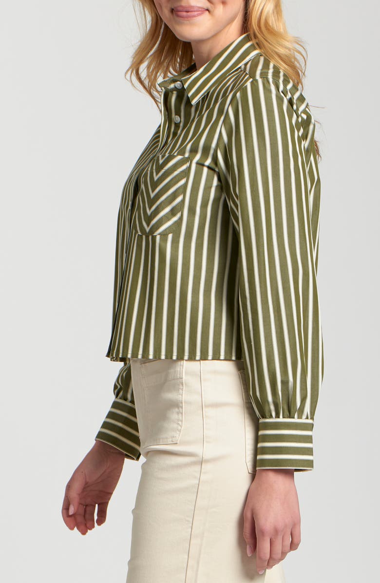 APNY Stripe Cotton Blend Crop Button-Up Shirt, Alternate, color, Olive/Off-White