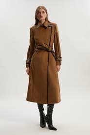 Karen Millen Wool PU Belted Midi Coat