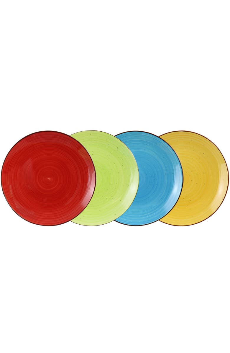 Elama Mason 12 Piece Double Bowl Stoneware Dinnerware Set, Alternate, color, Yellow