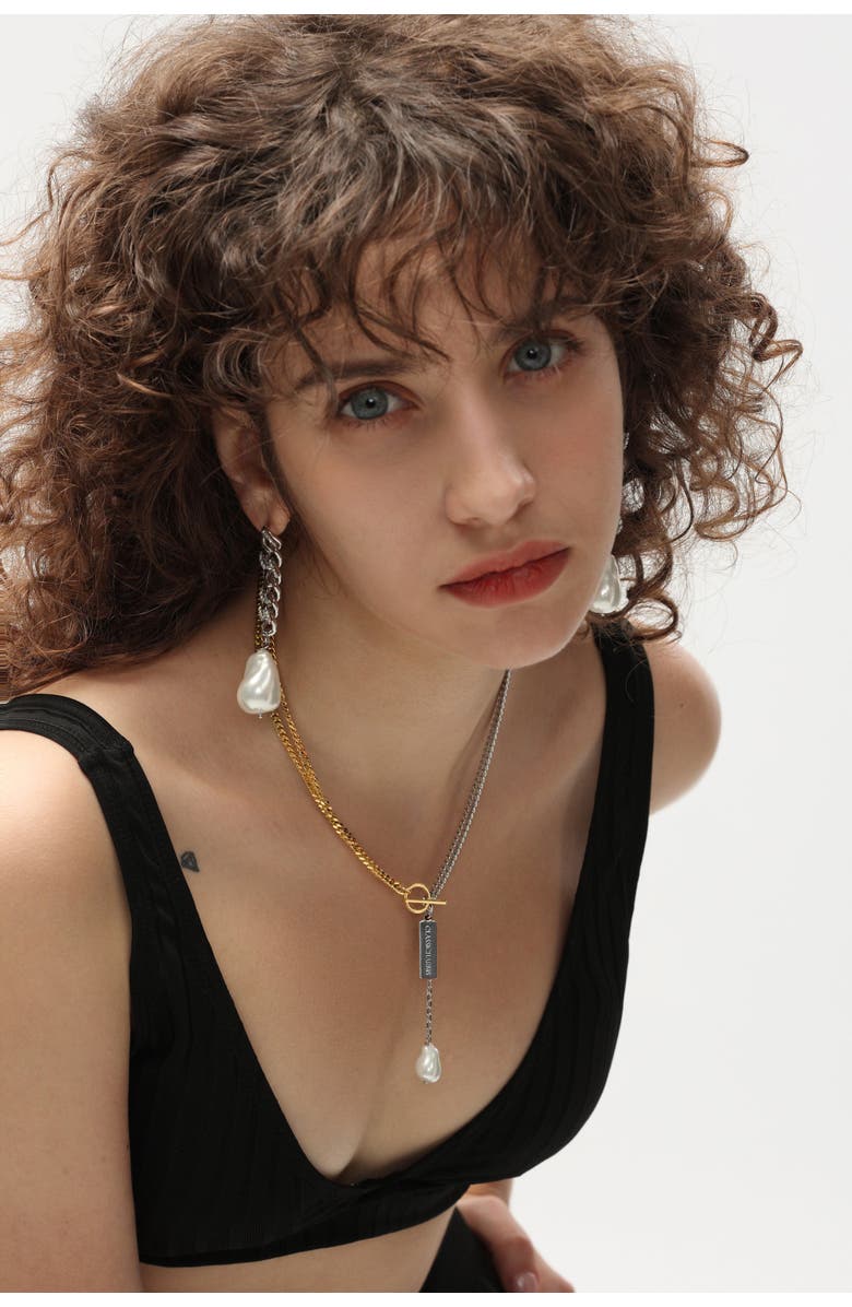 Classicharms Two-Tone Chain Baroque Pearl Necklace, Alternate, color, Gold