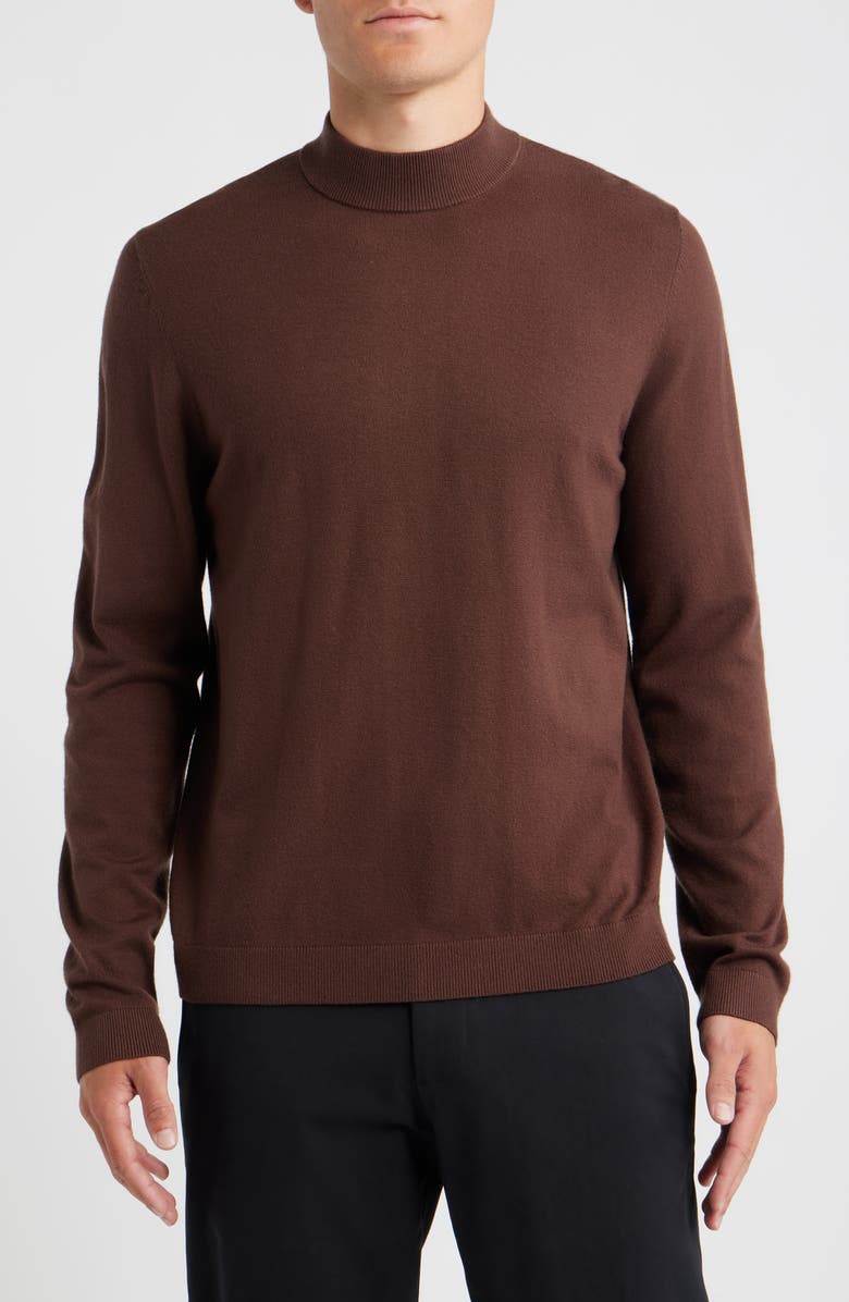 Open Edit Solid Mock Neck Sweater, Main, color, Brown Chicory