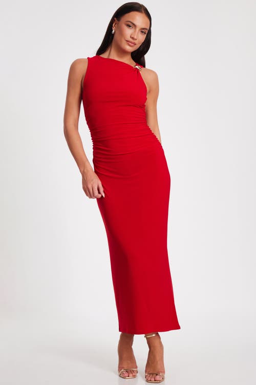 Quiz Ity Ruched Waist Maxi Dress In Red