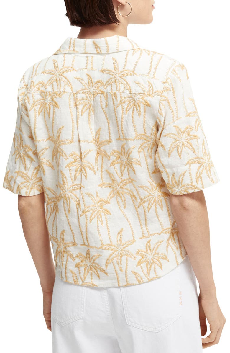 Scotch & Soda Embroidered Palms Short Sleeve Linen Camp Shirt, Alternate, color, 