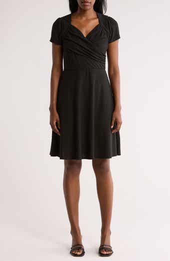 Loveappella Swiss Dot Short Sleeve Fit & Flare Dress