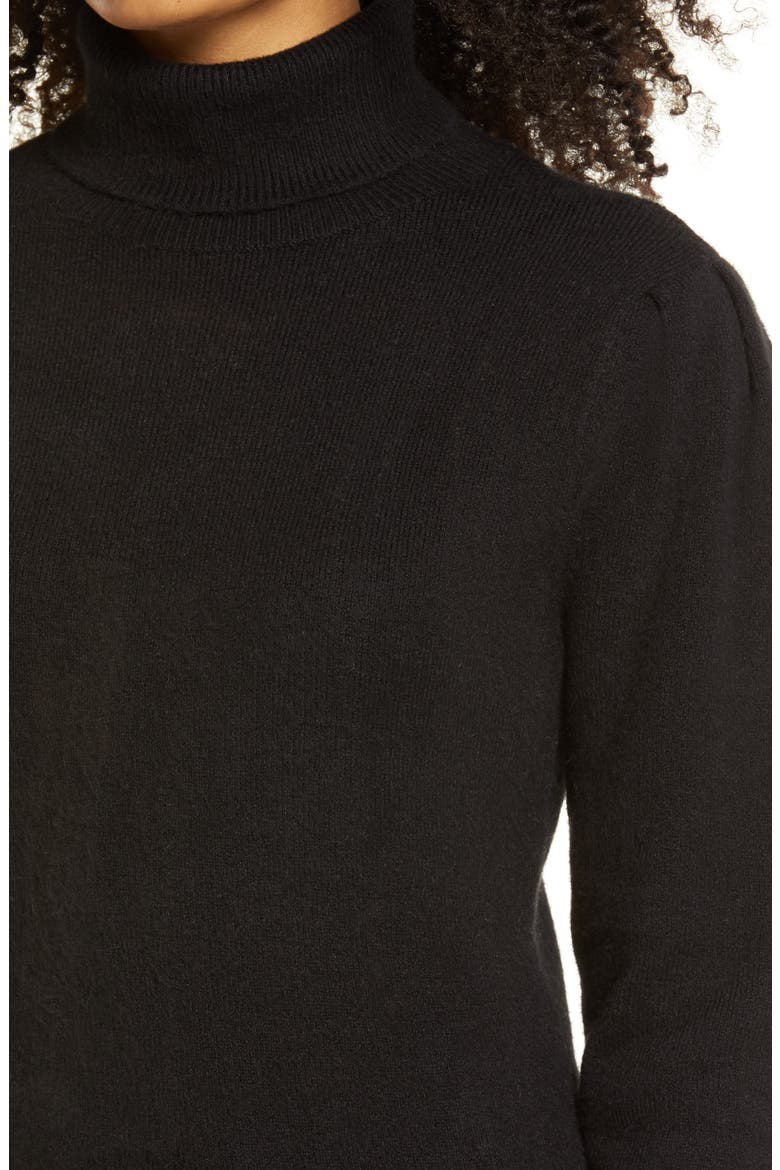 Rachell Parcell Puff Shoulder Turtleneck Sweater, Alternate, color, BLACK
