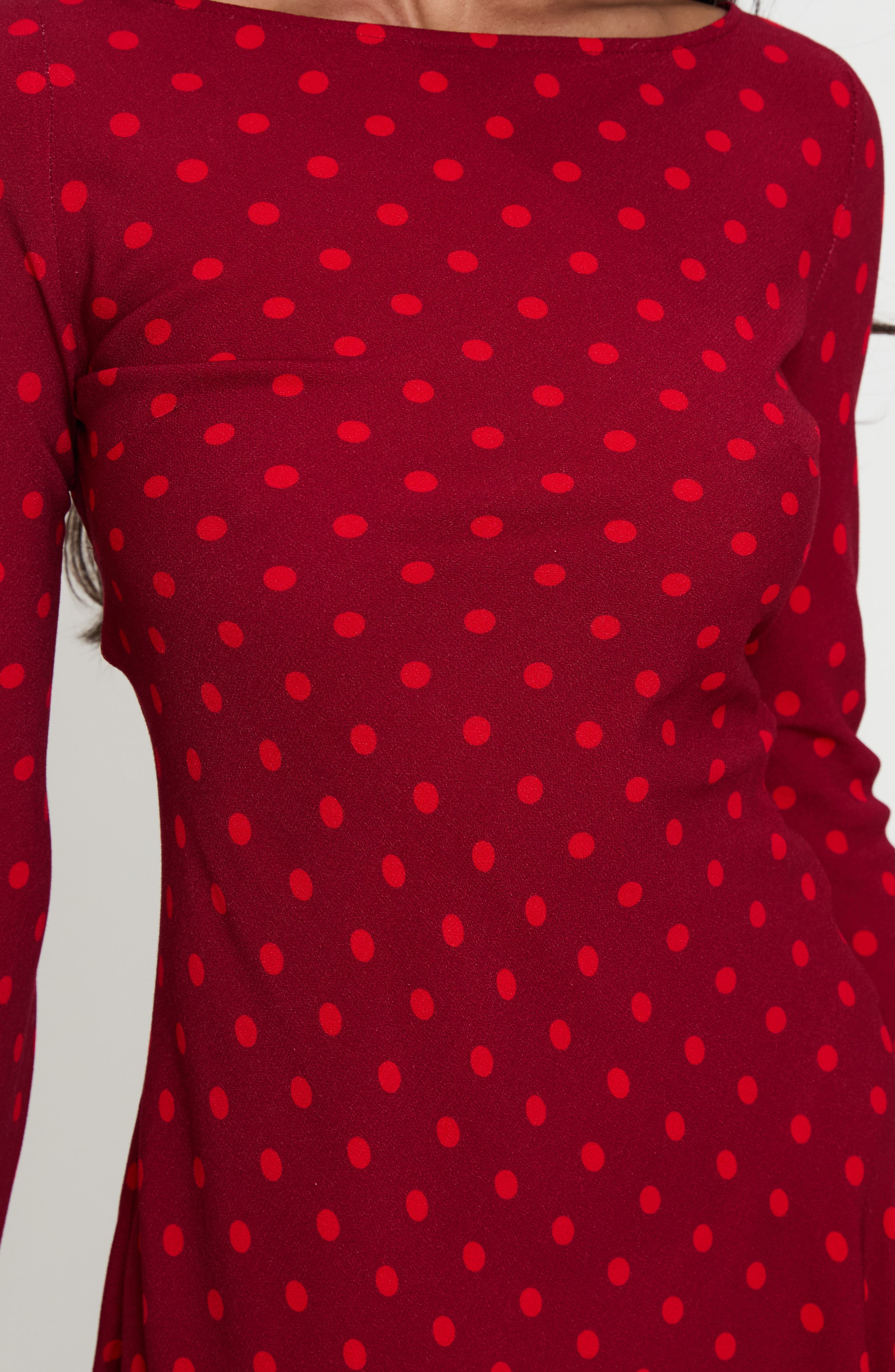 long sleeve red polka dot dress Women's Polka Dot Scoop Neck Dress Spring & Fall Casual Style Long Sleeve  Maxi Dress Burgundy S at Amazon Women's Clothing store