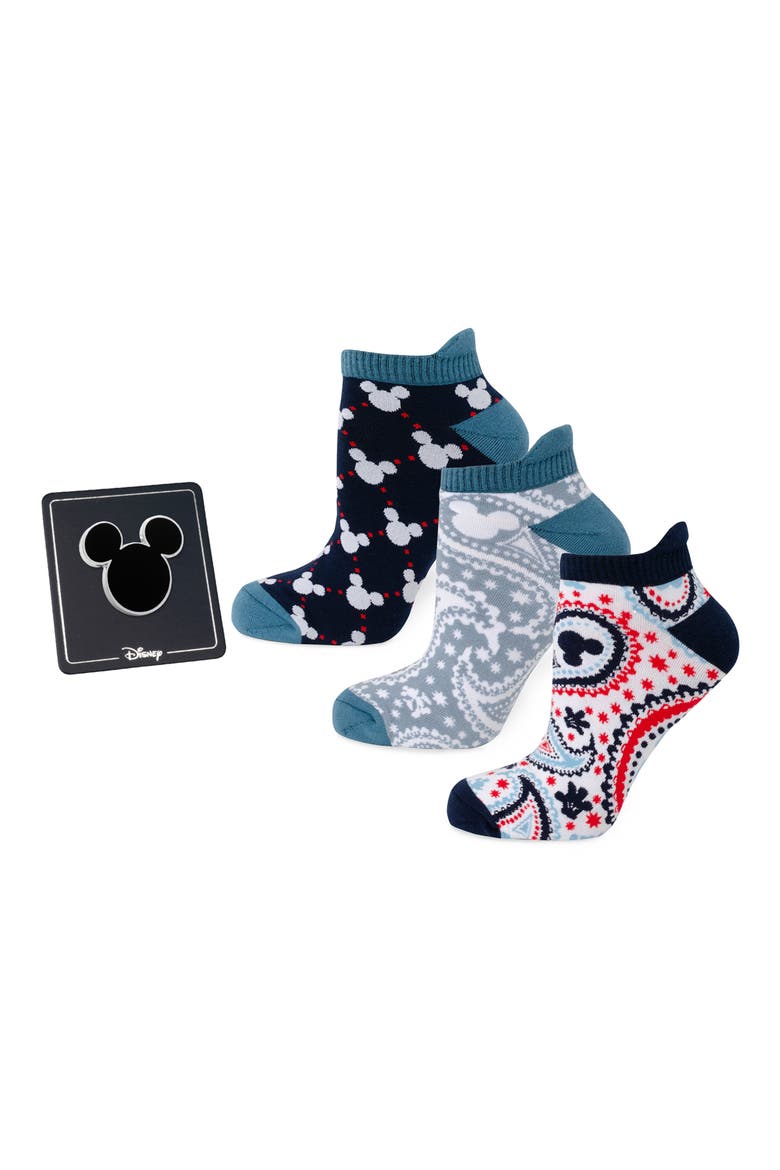 3-Pack Assorted Mickey Mouse Ankle Socks & Lapel Pin Set, Main, color, BLACK MULTI