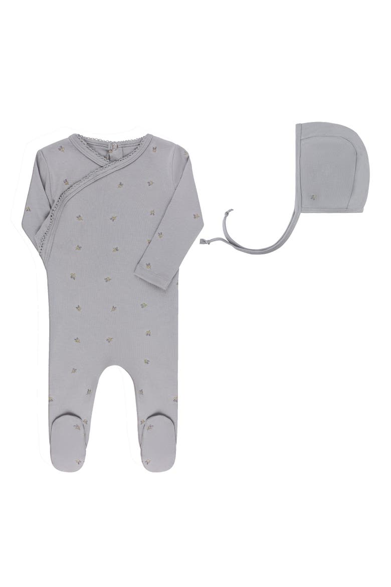 Embroidered Collection - Footie + Bonnet, Main, color, Blue Berry