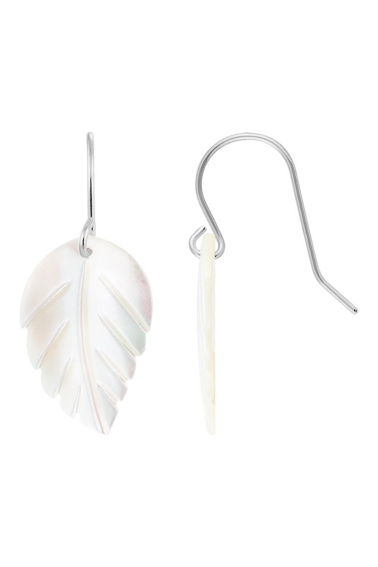 Rhodium Plated Sterling Silver Freshwater Cultured Pearl Leaf Earrings, Main, color, WHITE
