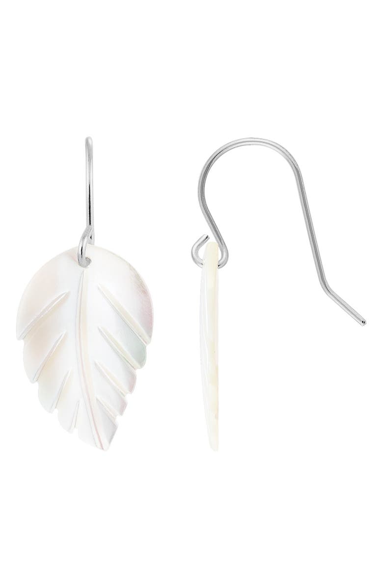 SPLENDID PEARLS Rhodium Plated Sterling Silver Freshwater Cultured Pearl Leaf Earrings, Main, color,