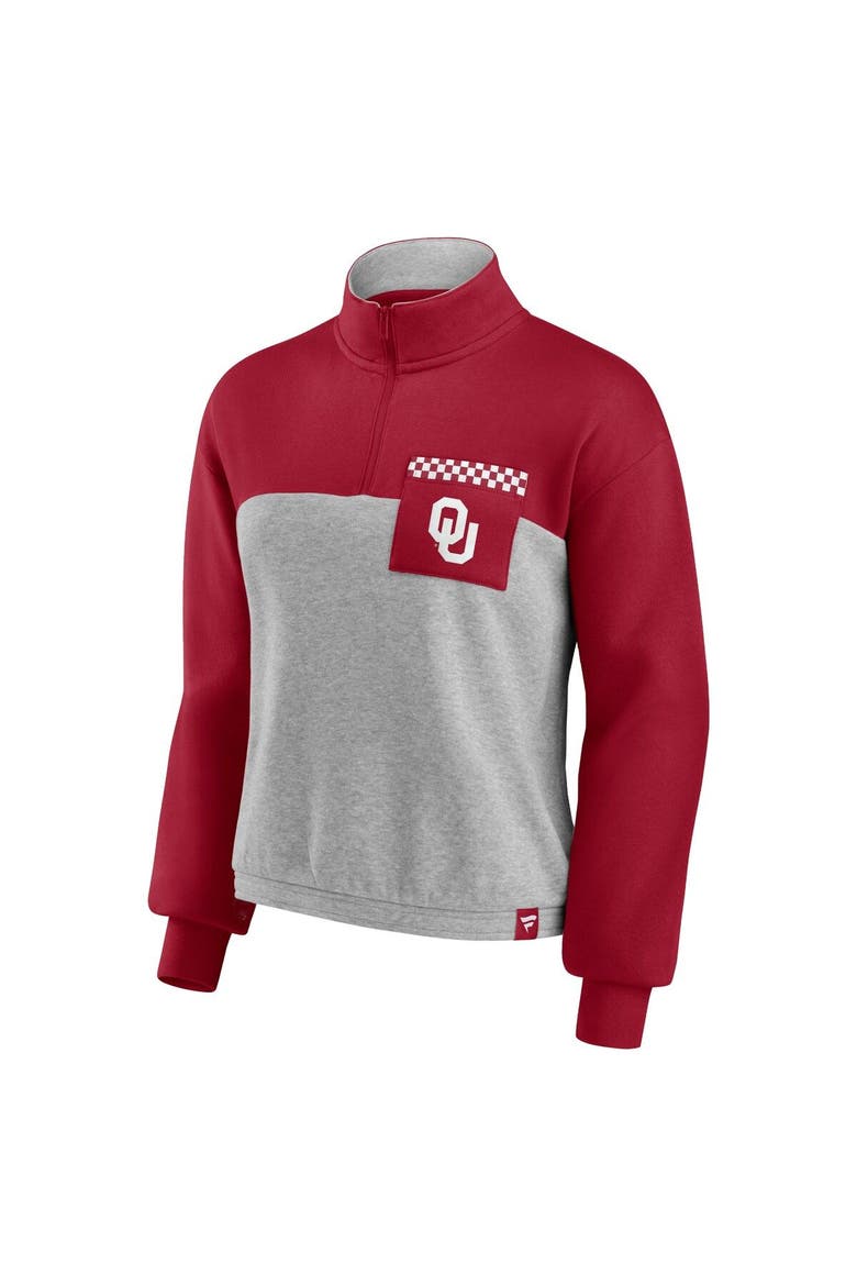 Women's Fanatics Branded Crimson/Heathered Gray Oklahoma Sooners Sideline to Sideline Colorblock Quarter-Zip Jacket, Alternate, color, Crimson