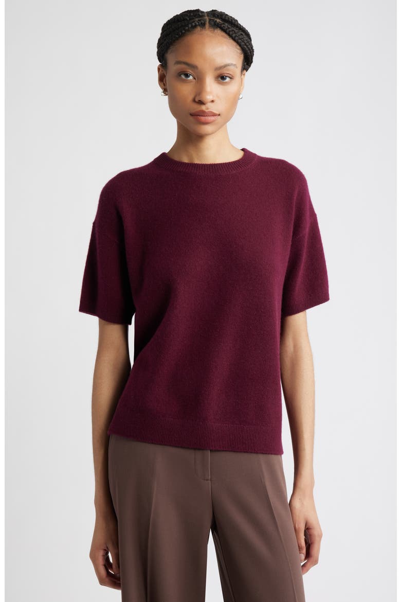Short Sleeve Cashmere Sweater, Main, color, BURGUNDY FIELD